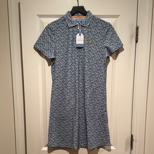 Masters Light Blue Floral Zip Polo Mini Dress with Pockets